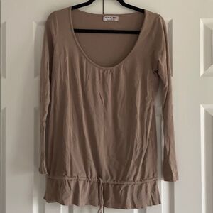 Michael Stars Tan Deep Scoop Neck L/S Tie Top